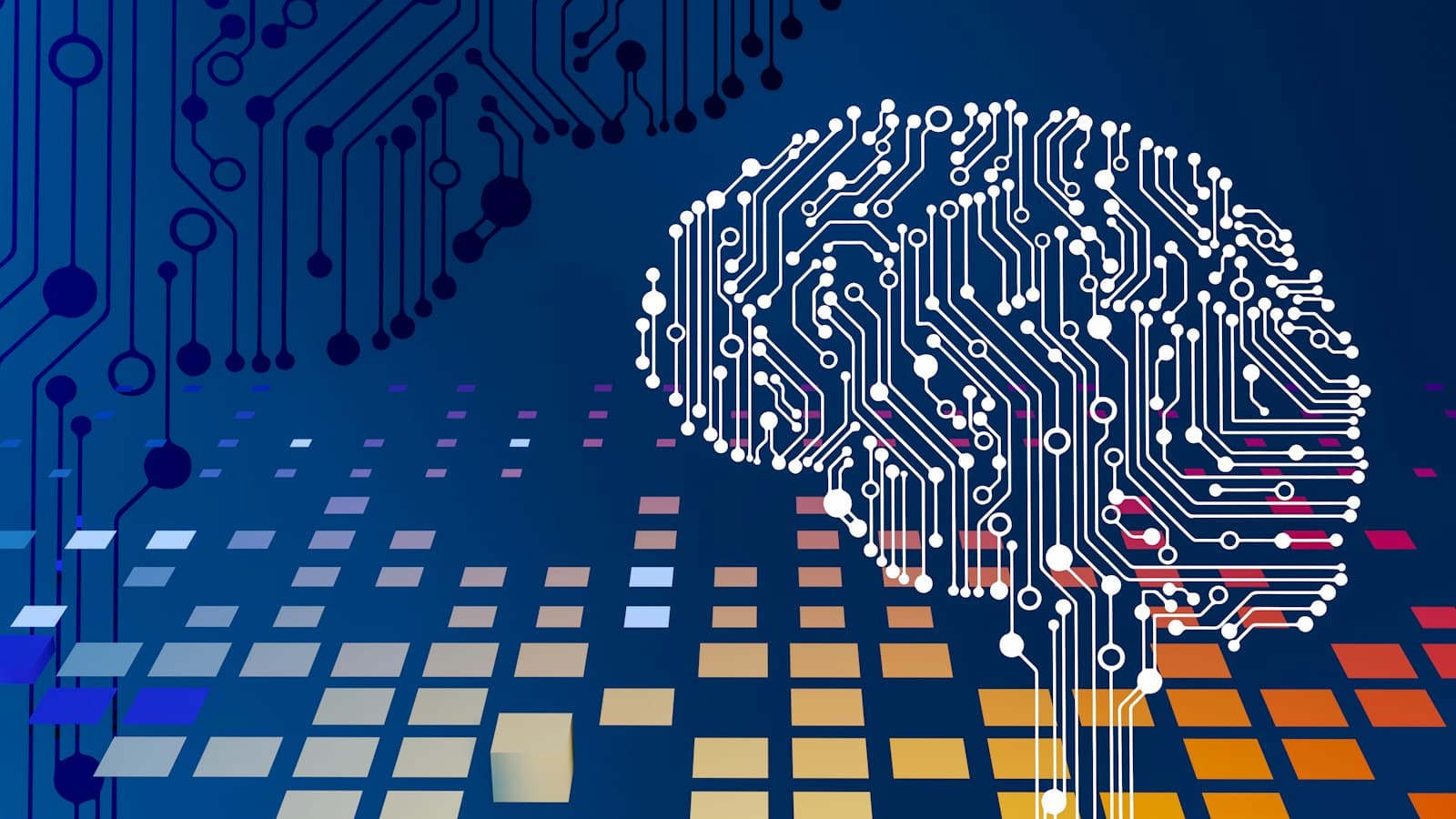 Illustrazione di un cervello stilizzato su un circuito elettronico