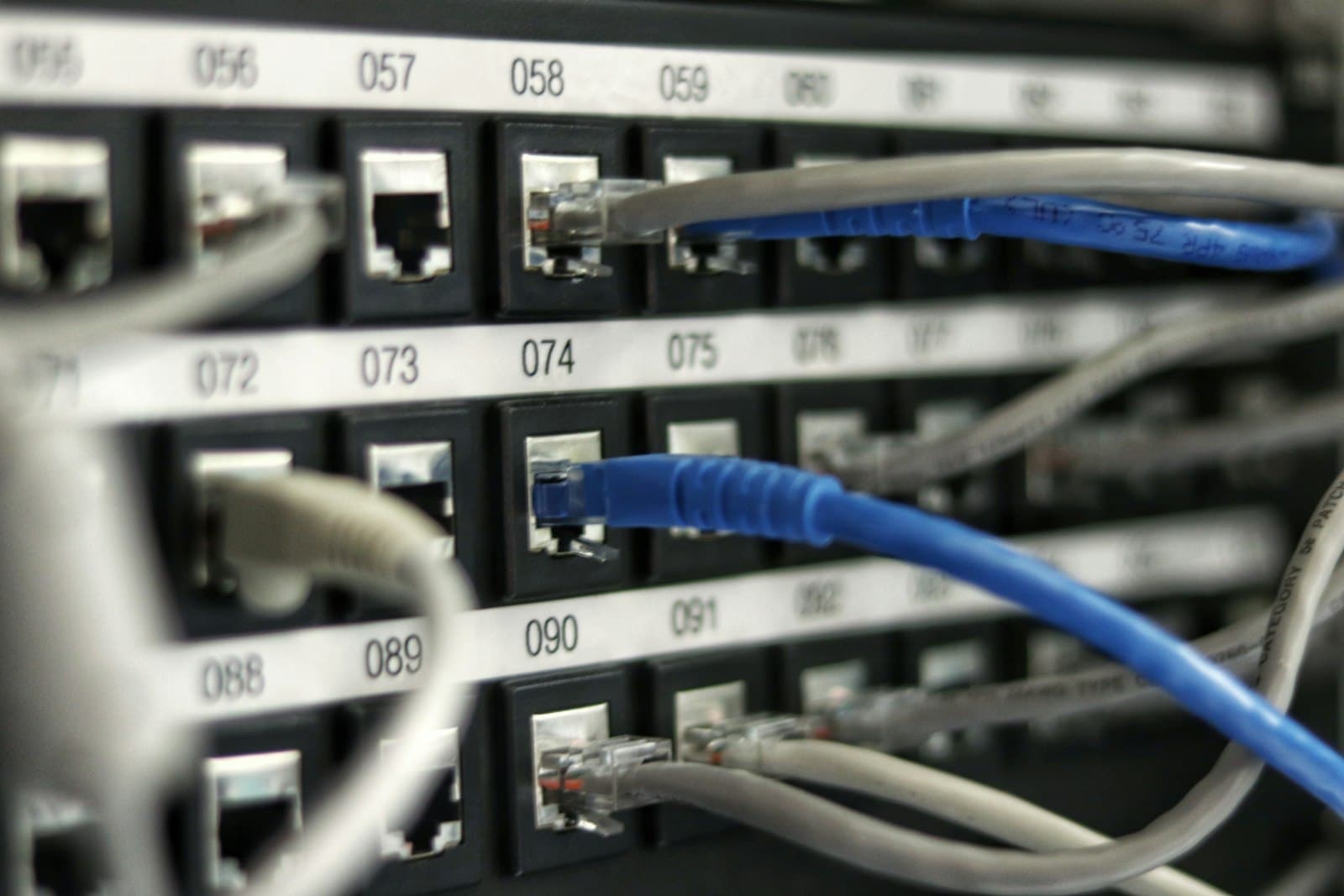Cavi di rete collegati a un patch panel
